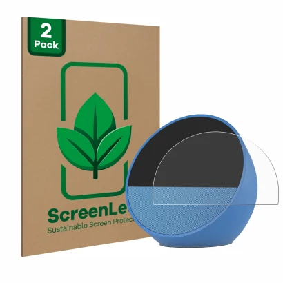 Parte frontale di una confezione del prodotto con il logo del marchio ScreenLeaf. Accanto è raffigurato il dispositivo Amazon 