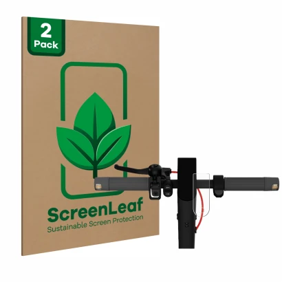 Parte frontale di una confezione del prodotto con il logo del marchio ScreenLeaf. Accanto è raffigurato il dispositivo Xiaomi 