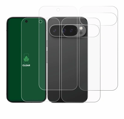 Immagine del dispositivo Google Pixel 9 Pro (Fronte+Retro) con un'ampia varietà di protezioni per lo schermo.
