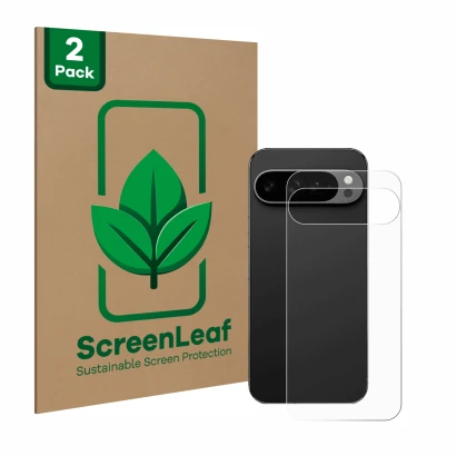 Parte frontale di una confezione del prodotto con il logo del marchio ScreenLeaf. Accanto è raffigurato il dispositivo Google 