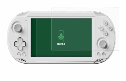 Immagine del dispositivo AYN Odin 2 Mini con un'ampia varietà di protezioni per lo schermo.