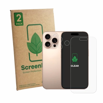 Parte frontale di una confezione del prodotto con il logo del marchio ScreenLeaf. Accanto è raffigurato il dispositivo Apple i