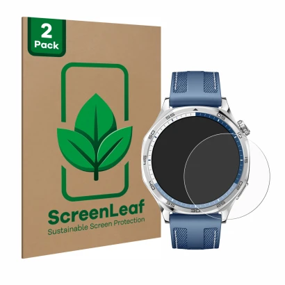 Parte frontale di una confezione del prodotto con il logo del marchio ScreenLeaf. Accanto è raffigurato il dispositivo Huawei 