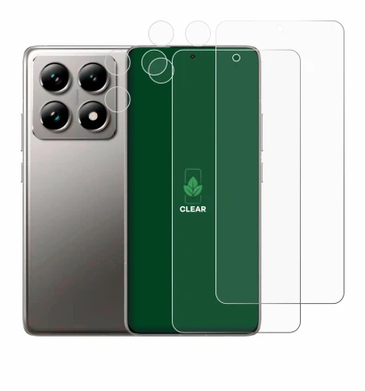 Immagine del dispositivo Xiaomi 14T (Fronte+Fotocamera) con un'ampia varietà di protezioni per lo schermo.