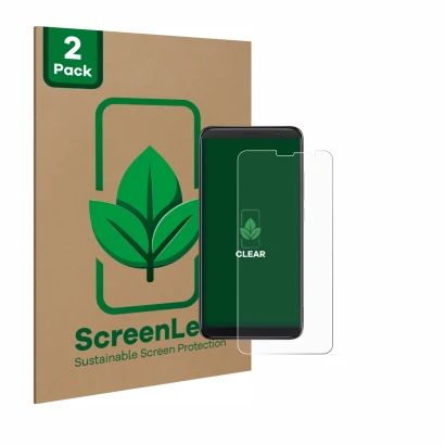 Parte frontale di una confezione del prodotto con il logo del marchio ScreenLeaf. Accanto è raffigurato il dispositivo TCL 403