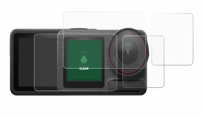 Immagine del dispositivo DJI Osmo Action 5 Pro (case-friendly) con un'ampia varietà di protezioni per lo schermo.