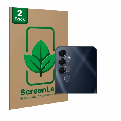 Parte frontale di una confezione del prodotto con il logo del marchio ScreenLeaf. Accanto è raffigurato il dispositivo Samsung