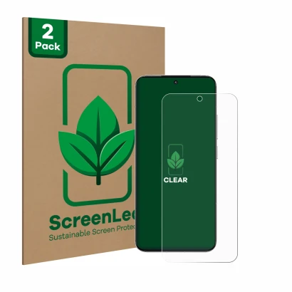 Parte frontale di una confezione del prodotto con il logo del marchio ScreenLeaf. Accanto è raffigurato il dispositivo Xiaomi 