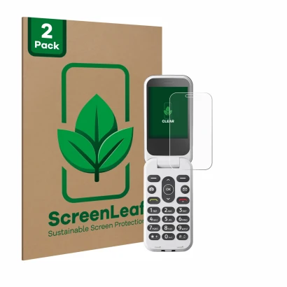 Parte frontale di una confezione del prodotto con il logo del marchio ScreenLeaf. Accanto è raffigurato il dispositivo Doro 28