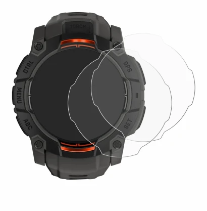 Immagine del dispositivo Garmin Instinct 3 Solar (45 mm) con un'ampia varietà di protezioni per lo schermo.