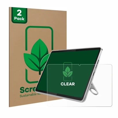 Parte frontale di una confezione del prodotto con il logo del marchio ScreenLeaf. Accanto è raffigurato il dispositivo Lenovo 