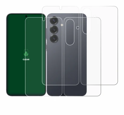 Immagine del dispositivo Samsung Galaxy S25 (Fronte+Retro) con un'ampia varietà di protezioni per lo schermo.