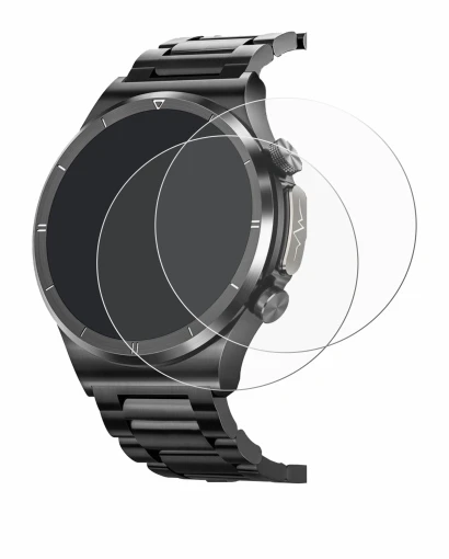Immagine del dispositivo Banlvs Smartwatch 1.39" con un'ampia varietà di protezioni per lo schermo.