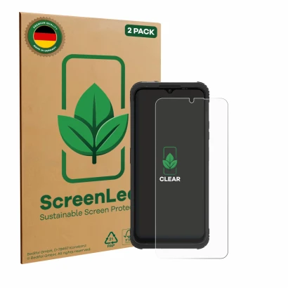 Parte frontale di una confezione del prodotto con il logo del marchio ScreenLeaf. Accanto è raffigurato il dispositivo AGM H M