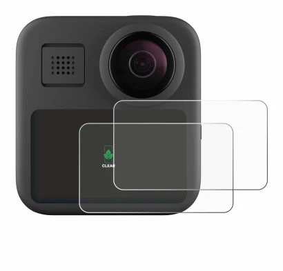 Immagine del dispositivo GoPro Max (2025) con un'ampia varietà di protezioni per lo schermo.