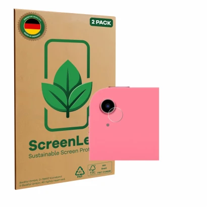 Parte frontale di una confezione del prodotto con il logo del marchio ScreenLeaf. Accanto è raffigurato il dispositivo Apple i