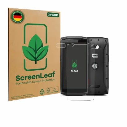 Parte frontale di una confezione del prodotto con il logo del marchio ScreenLeaf. Accanto è raffigurato il dispositivo Crossca