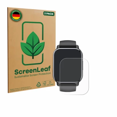 Parte frontale di una confezione del prodotto con il logo del marchio ScreenLeaf. Accanto è raffigurato il dispositivo Poounur
