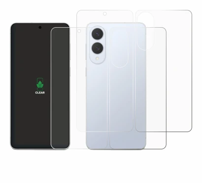 Immagine del dispositivo Samsung Galaxy S25 Edge (Fronte+Retro) con un'ampia varietà di protezioni per lo schermo.