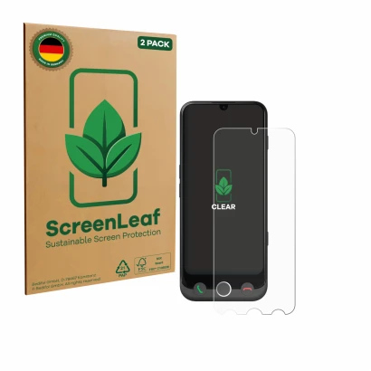 Parte frontale di una confezione del prodotto con il logo del marchio ScreenLeaf. Accanto è raffigurato il dispositivo Doro Au