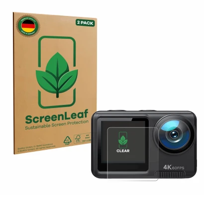 Parte frontale di una confezione del prodotto con il logo del marchio ScreenLeaf. Accanto è raffigurato il dispositivo Wolfang