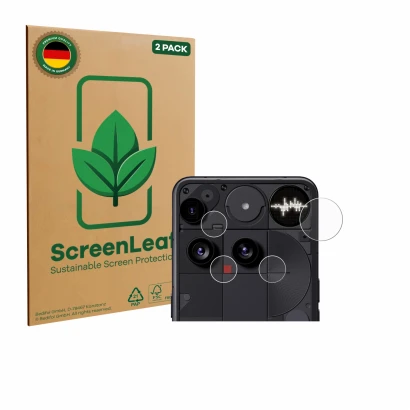 Parte frontale di una confezione del prodotto con il logo del marchio ScreenLeaf. Accanto è raffigurato il dispositivo Nothing