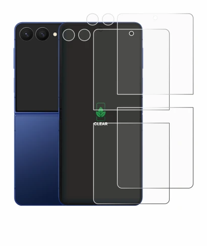 Immagine del dispositivo Samsung Galaxy Z Flip 7 (Fronte+Fotocamera) con un'ampia varietà di protezioni per lo schermo.
