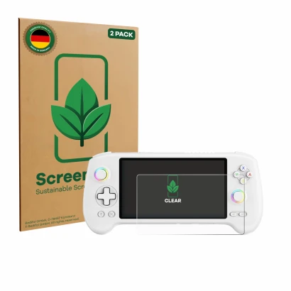 Parte frontale di una confezione del prodotto con il logo del marchio ScreenLeaf. Accanto è raffigurato il dispositivo Anberni