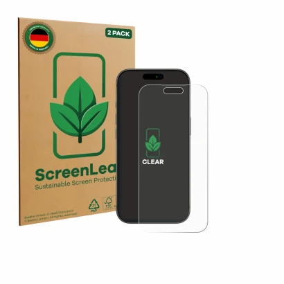Parte frontale di una confezione del prodotto con il logo del marchio ScreenLeaf. Accanto è raffigurato il dispositivo Apple i