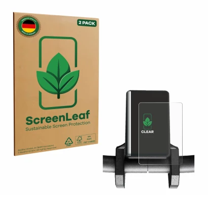 Parte frontale di una confezione del prodotto con il logo del marchio ScreenLeaf. Accanto è raffigurato il dispositivo Joyor S