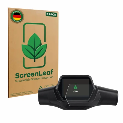 Parte frontale di una confezione del prodotto con il logo del marchio ScreenLeaf. Accanto è raffigurato il dispositivo Segway 