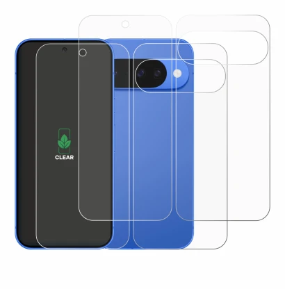Immagine del dispositivo Google Pixel 10 (Fronte+Retro) con un'ampia varietà di protezioni per lo schermo.