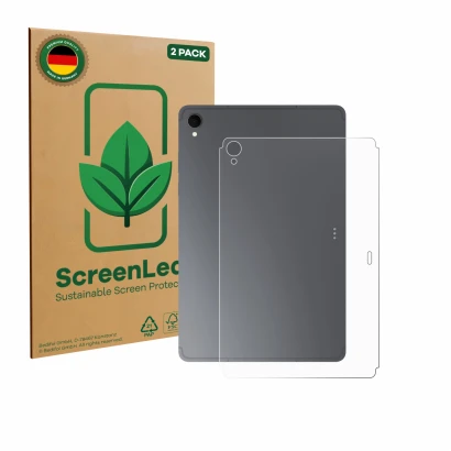 Parte frontale di una confezione del prodotto con il logo del marchio ScreenLeaf. Accanto è raffigurato il dispositivo Samsung