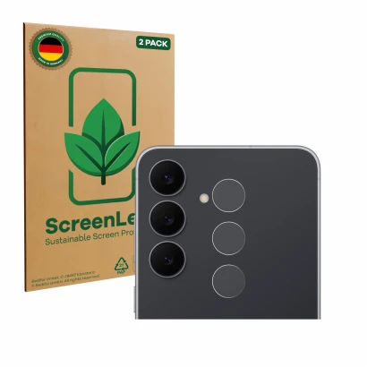 Parte frontale di una confezione del prodotto con il logo del marchio ScreenLeaf. Accanto è raffigurato il dispositivo Samsung