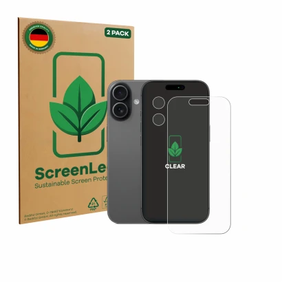 Parte frontale di una confezione del prodotto con il logo del marchio ScreenLeaf. Accanto è raffigurato il dispositivo Apple i