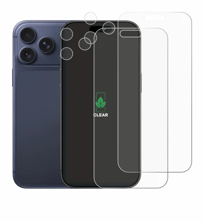 Immagine del dispositivo Apple iPhone 17 Pro Max (Fronte+Fotocamera) con un'ampia varietà di protezioni per lo schermo.