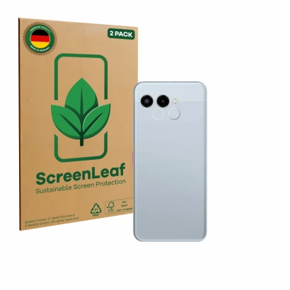 Parte frontale di una confezione del prodotto con il logo del marchio ScreenLeaf. Accanto è raffigurato il dispositivo Telekom