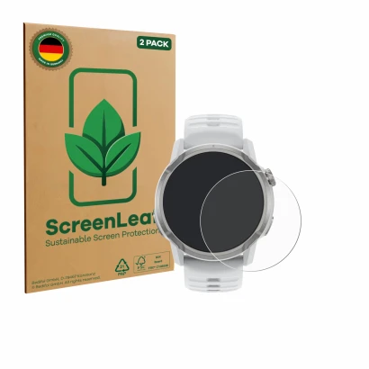 Parte frontale di una confezione del prodotto con il logo del marchio ScreenLeaf. Accanto è raffigurato il dispositivo Coros A