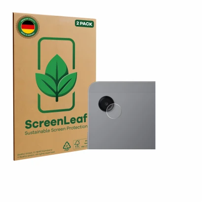 Parte frontale di una confezione del prodotto con il logo del marchio ScreenLeaf. Accanto è raffigurato il dispositivo Samsung