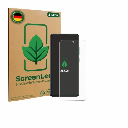 Parte frontale di una confezione del prodotto con il logo del marchio ScreenLeaf. Accanto è raffigurato il dispositivo Oppo Re
