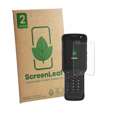 Parte frontale di una confezione del prodotto con il logo del marchio ScreenLeaf. Accanto è raffigurato il dispositivo Newland