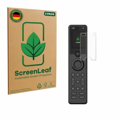 Parte frontale di una confezione del prodotto con il logo del marchio ScreenLeaf. Accanto è raffigurato il dispositivo Sofabat