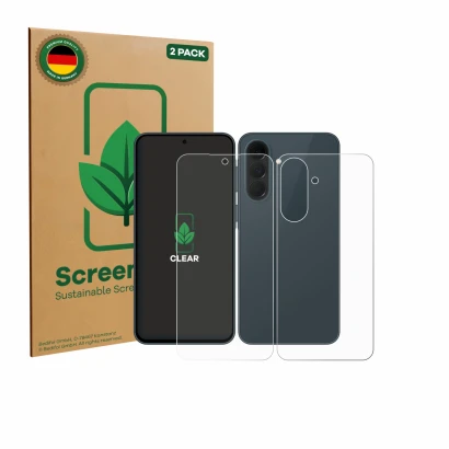Parte frontale di una confezione del prodotto con il logo del marchio ScreenLeaf. Accanto è raffigurato il dispositivo Samsung