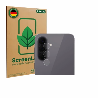 Parte frontale di una confezione del prodotto con il logo del marchio ScreenLeaf. Accanto è raffigurato il dispositivo Samsung