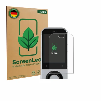 Parte frontale di una confezione del prodotto con il logo del marchio ScreenLeaf. Accanto è raffigurato il dispositivo Sofabat