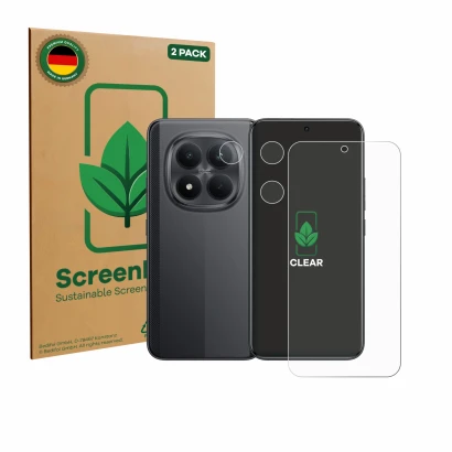 Parte frontale di una confezione del prodotto con il logo del marchio ScreenLeaf. Accanto è raffigurato il dispositivo Xiaomi 