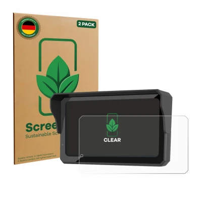 Parte frontale di una confezione del prodotto con il logo del marchio ScreenLeaf. Accanto è raffigurato il dispositivo Carpuri