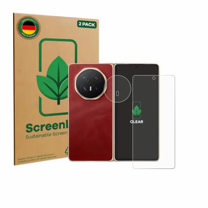Parte frontale di una confezione del prodotto con il logo del marchio ScreenLeaf. Accanto è raffigurato il dispositivo Honor M