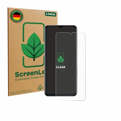 Parte frontale di una confezione del prodotto con il logo del marchio ScreenLeaf. Accanto è raffigurato il dispositivo Huawei 