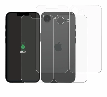 Immagine del dispositivo Apple iPhone 17e (Fronte+Retro) con un'ampia varietà di protezioni per lo schermo.